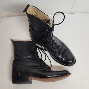 Laredo Vtg All Black Leather Western Combat Moto Goth Riding 8.5 Lace-up Boots